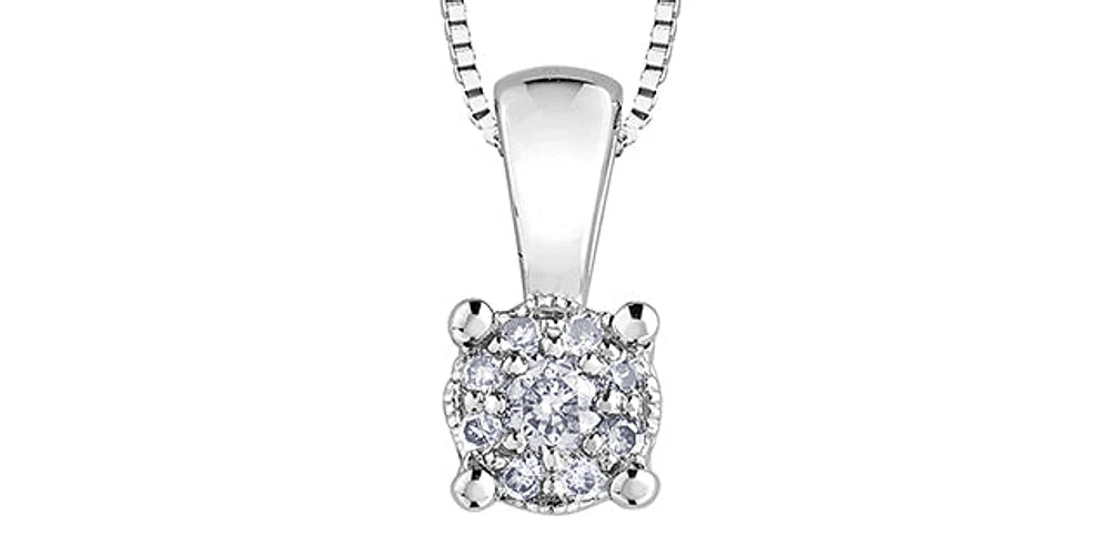 10K White Gold 0.06 cttw Diamond Illusion Set Solitaire Pendant, 18"