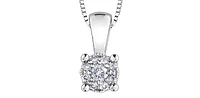 10K White Gold 0.06 cttw Diamond Illusion Set Solitaire Pendant, 18"