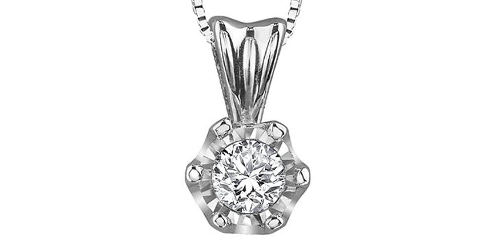 10K White Gold 0.05 cttw Diamond Solitaire Pendant, 18"