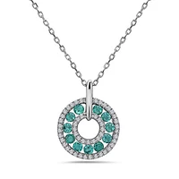 14K White Gold Emerald and Diamond Pendant, 18"