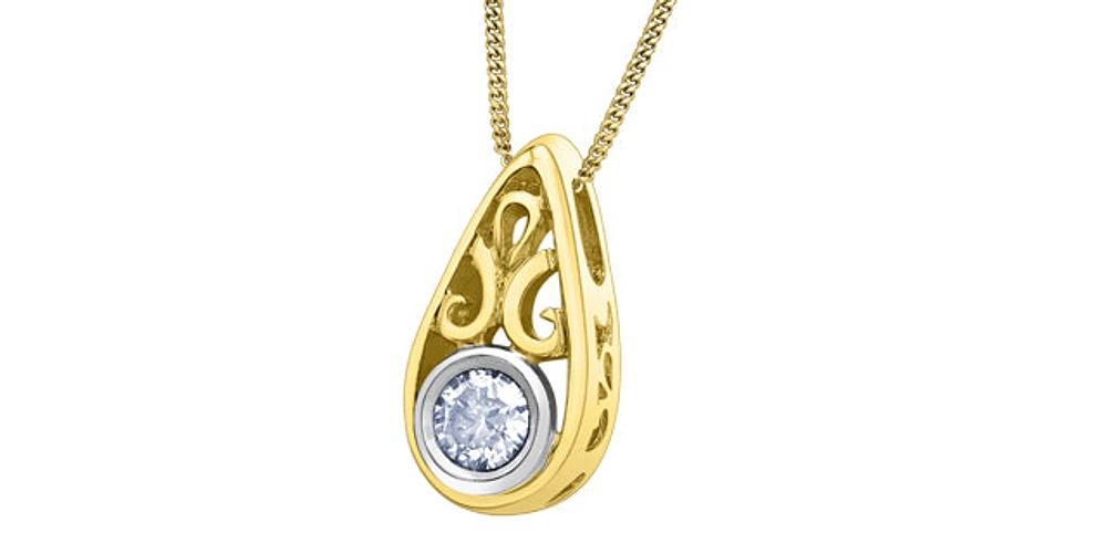 10K Yellow Gold 0.10 Diamond Solitaire Pendant - 18"