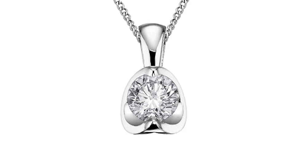 10K White Gold 0.04 cttw Diamond Solitaire Mezza Luna Pendant, 18"