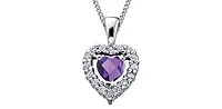 10K White Gold Amethyst and Diamond Heart Necklace, 18"