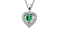 10K White Gold Emerald and Diamond Heart Necklace, 18"