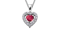 10K White Gold Ruby and Diamond Heart Necklace, 18"