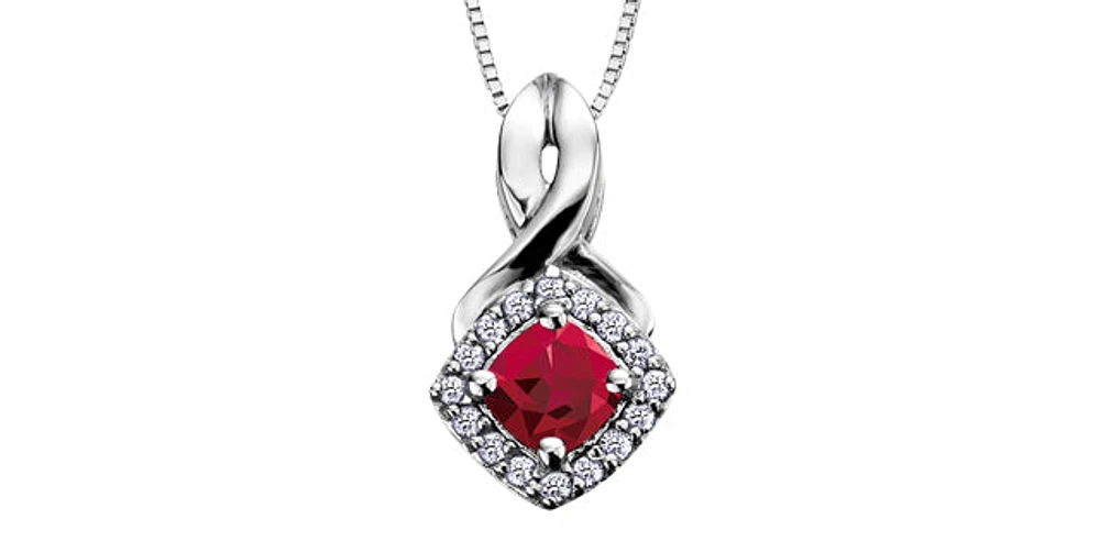 10K White Gold Garnet & Diamond Pendant