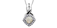 10K White Gold Opal & Diamond Pendant