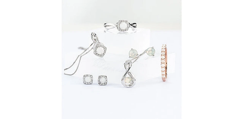 10K White Gold Opal & Diamond Pendant