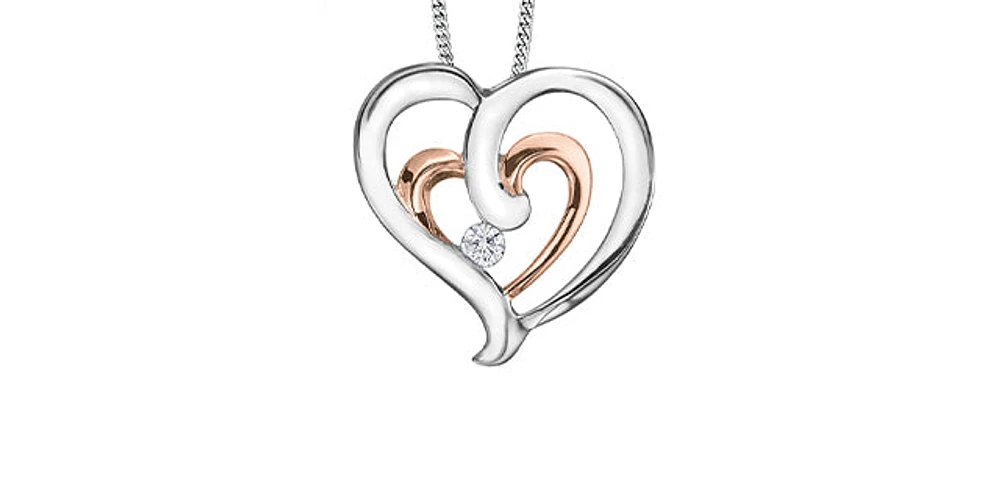 10K Rose and White Gold 0.07cttw Canadian Diamond Heart Pendant, 18"