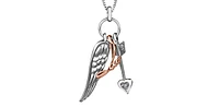 Sterling Silver & 10K Rose Gold 0.007cttw Diamond Arrow and Wing Necklace