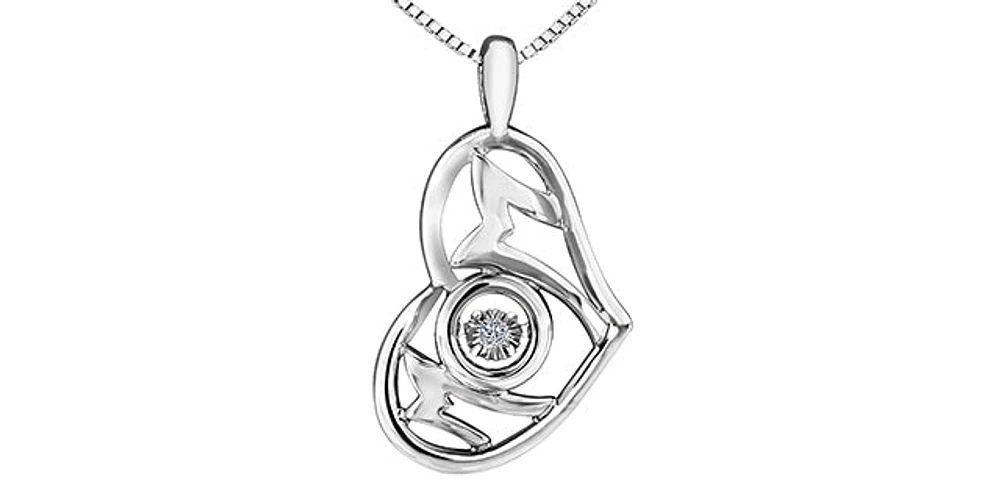 Sterling Silver 0.02 cttw Diamond Heart / Mom Pulse Pendant, 18"