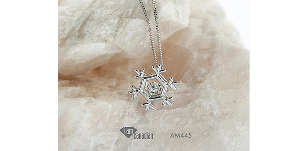 10K White Gold 0.02 cttw Canadian Diamond Snowflake Pulse Pendant, 18"