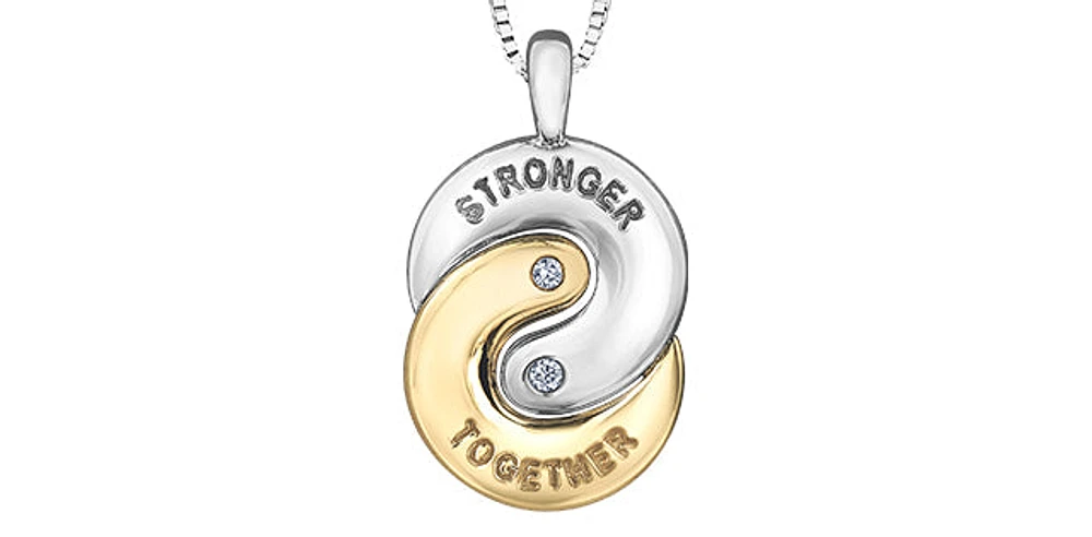 Sterling Silver & 10K Yellow Gold "Stronger Together" 0.02cttw Diamond Necklace, 18"
