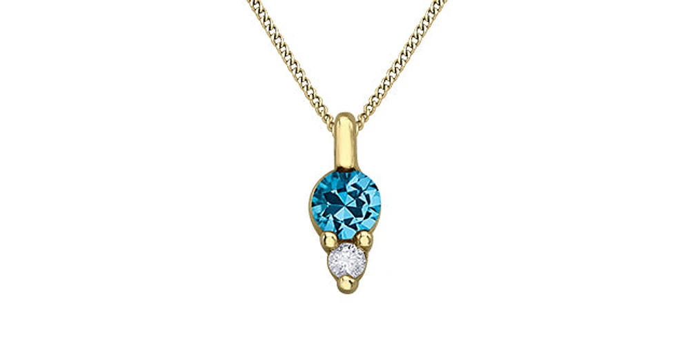 10K Yellow Gold Blue Topaz Necklace and Diamond Necklace