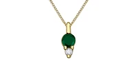 10K Yellow Gold Round Cut Emerald and Diamond Pendant, 18"