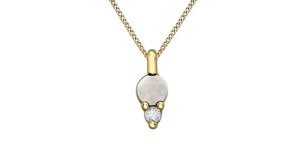 10K Yellow Gold Opal and Diamond Pendant