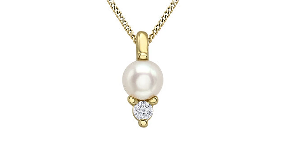 10K Yellow Gold Cultured Pearl and Diamond Pendant - 18"