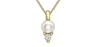 10K Yellow Gold Cultured Pearl and Diamond Pendant - 18"