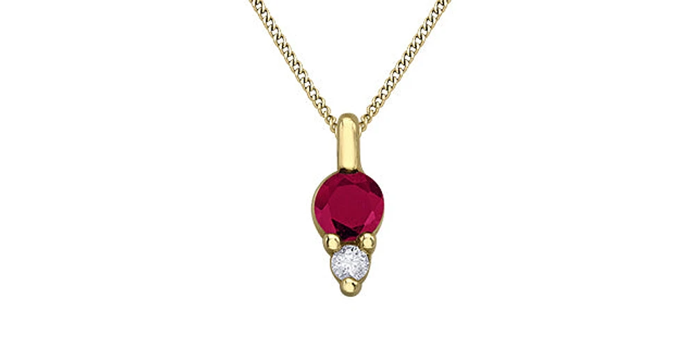 10K Yellow Gold Ruby and Diamond Necklace, 18"