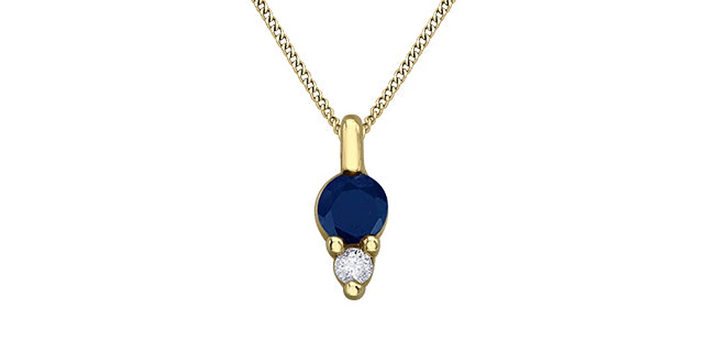 10K Yellow Gold 3mm Sapphire and Diamond Pendant - 18 inches