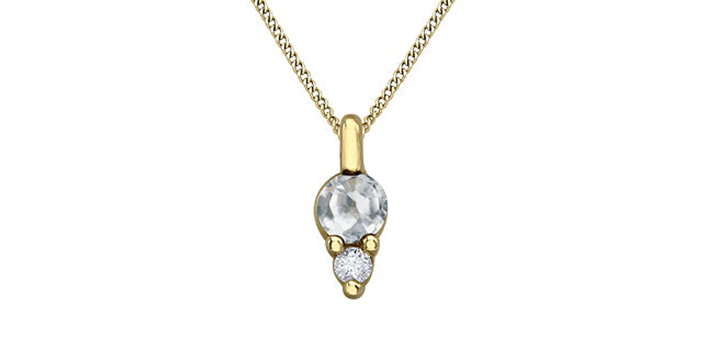 10K Yellow Gold 3mm Round Cut White Topaz Birthstone Pendant - 18 Inches