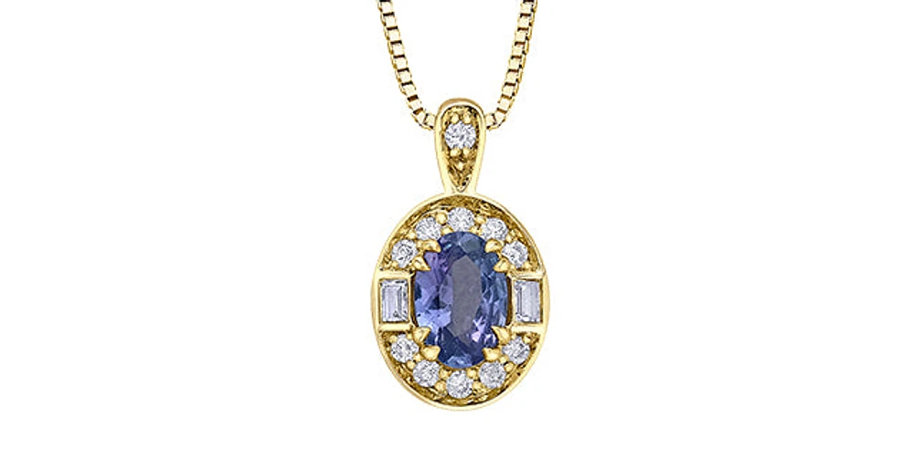 10K Yellow Gold Genuine Tanzanite, White Sapphire & Diamond Pendant - 18"