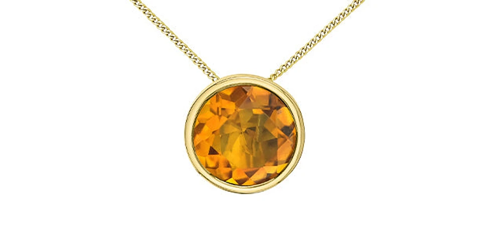 10K Yellow Gold 5mm Genuine Citrine Pendant, 18"