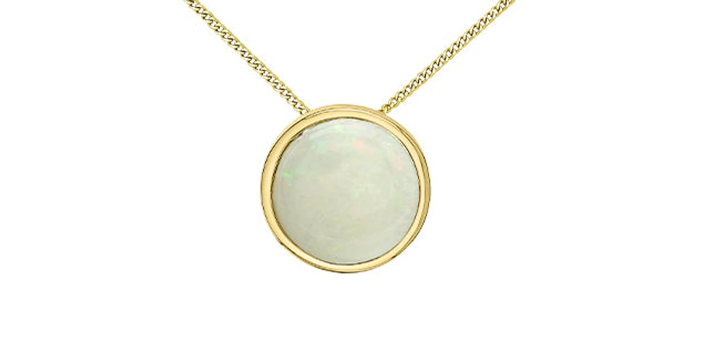 10K Yellow Gold 5mm Genuine Opal Pendant, 18"