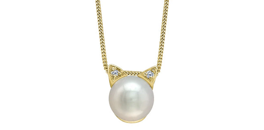 10K Yellow Gold Pearl and 0.01 cttw Diamond Necklace