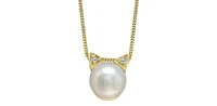 10K Yellow Gold Pearl and 0.01 cttw Diamond Necklace