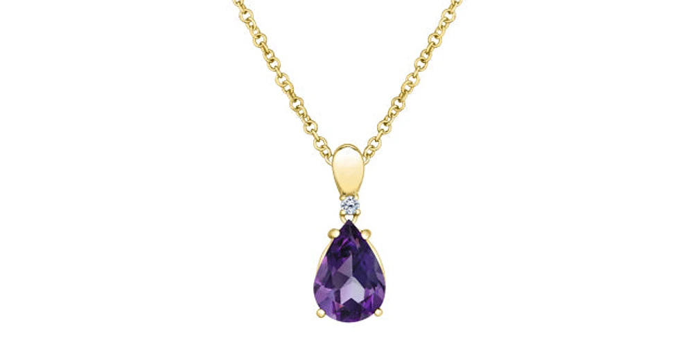 10K Yellow Gold Amethyst and Canadian Diamond Pendant