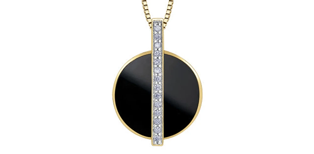 10K Yellow Gold Onyx and Diamond Necklace