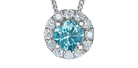 10K White Gold 0.33cttw Blue Lab Grown Diamond Halo Necklace - 18 Inches
