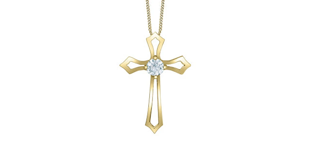 10K Yellow Gold 0.20cttw Lab Grown Diamond Cross Necklace - 18 Inches