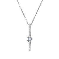 10K White Gold Bezel-set Freshwater Pearl pendant with diamonds (no chain).