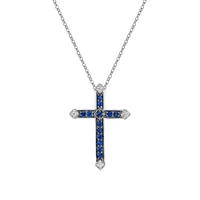 10K White Gold Sapphire & diamond cross pendant