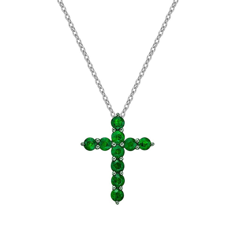 10K White Gold Emerald cross pendant