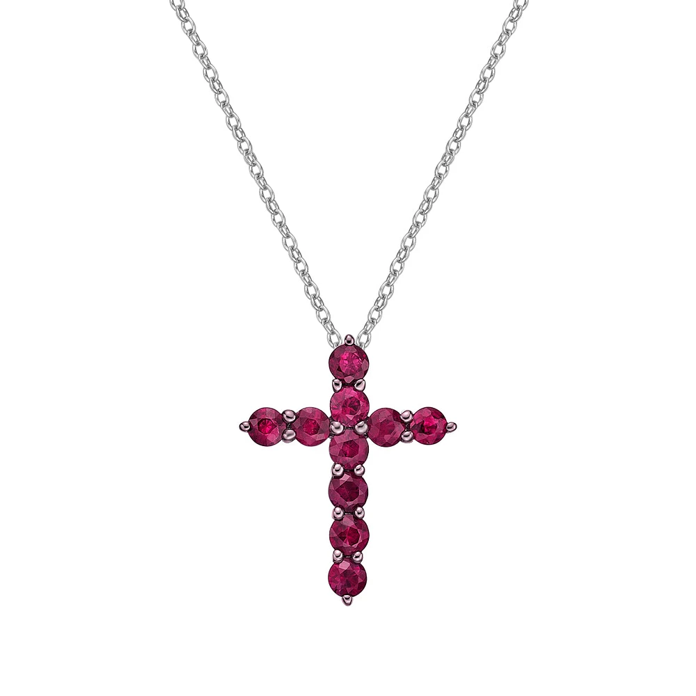 10K White Gold Ruby cross pendant