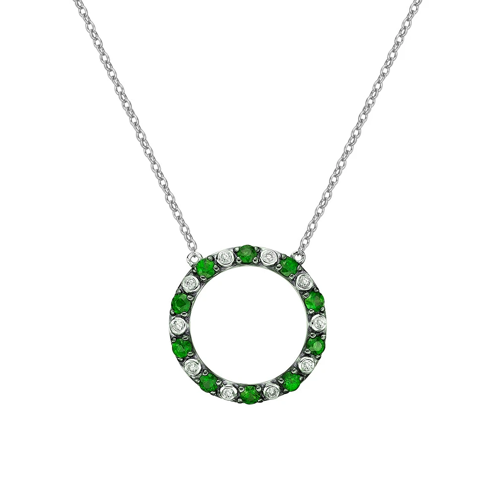 10K White Gold Emerald & diamond circle of love necklace