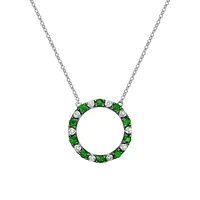 10K White Gold Emerald & diamond circle of love necklace