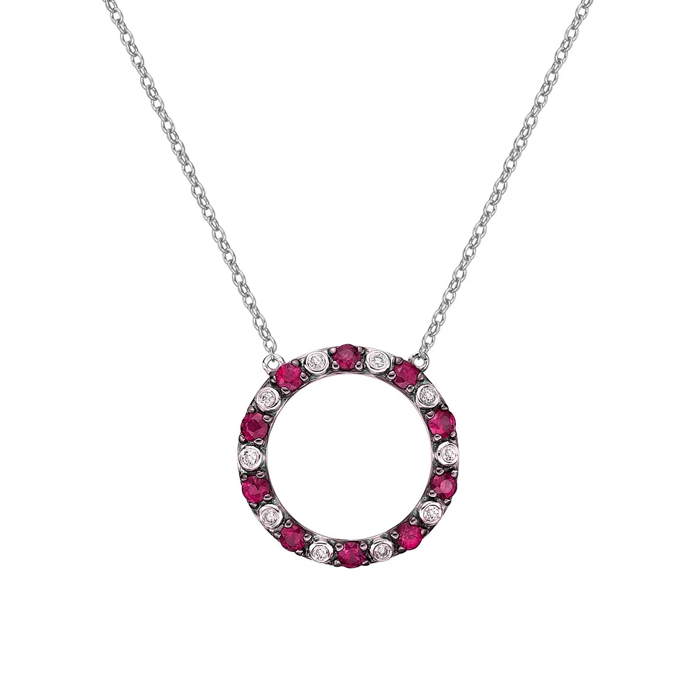 10K White Gold Ruby & diamond circle of love necklace