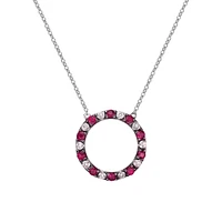 10K White Gold Ruby & diamond circle of love necklace