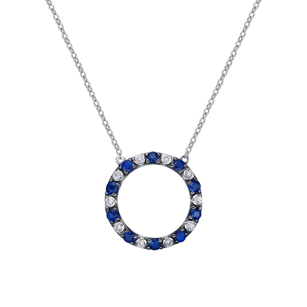 10K White Gold Sapphire & diamond circle of love necklace