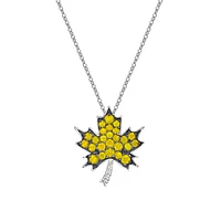 10K White Gold Yellow Sapphire & diamond maple leaf pendant