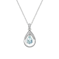 10K White Gold Aquamarine & diamond pendant with chain