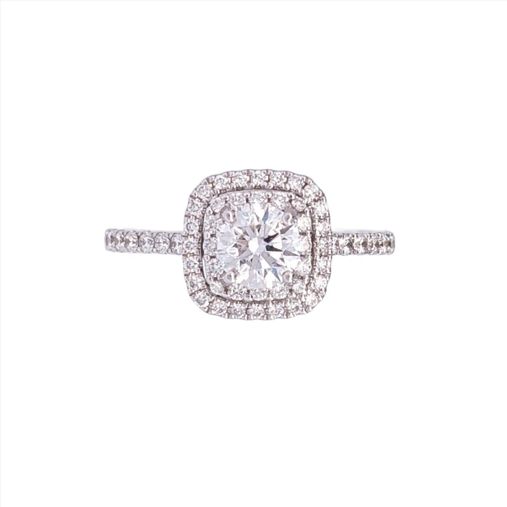 18K White Gold 0.95cttw Lab Grown Diamond Double Halo Engagement Ring