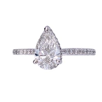 18K White Gold 1.25cttw Pear Shape and Hidden Halo Lab Grown Diamond Engagement Ring