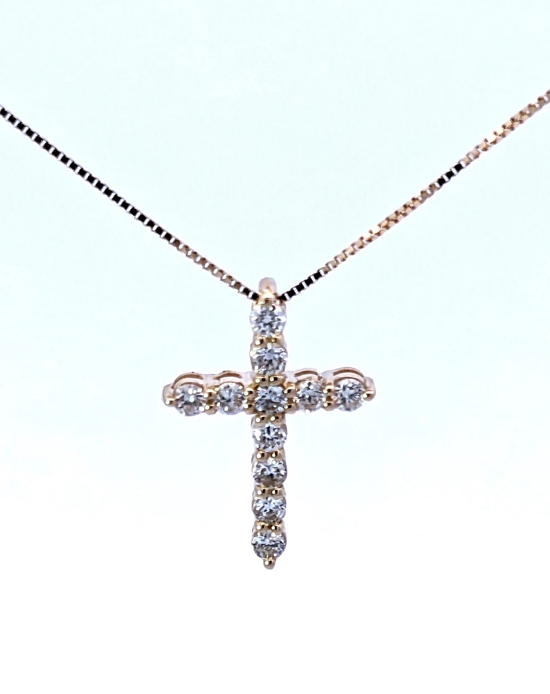 10K Yellow Gold 0.25 cttw Diamond Cross Pendant, 18"
