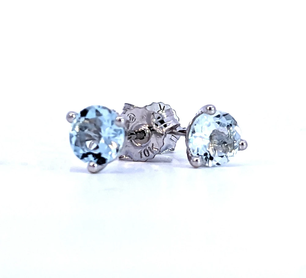 10K White Gold 5mm Aquamarine Stud Earrings with Butterfly Backs