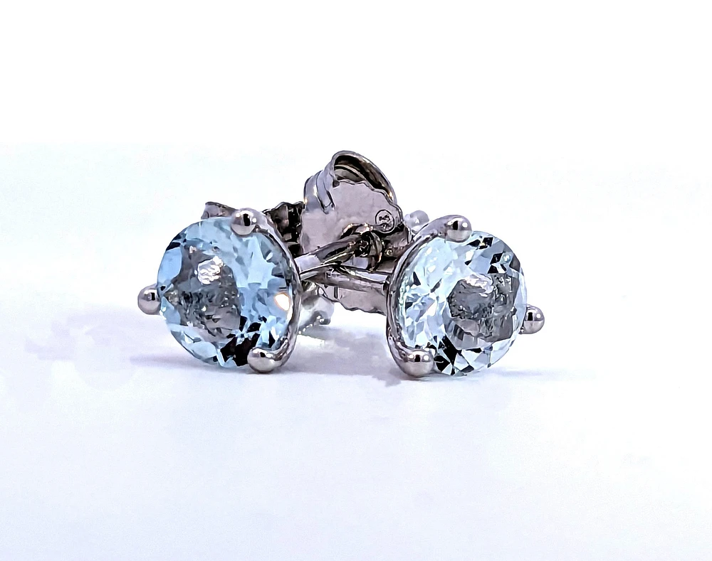 10K White Gold 5mm Aquamarine Stud Earrings with Butterfly Backs
